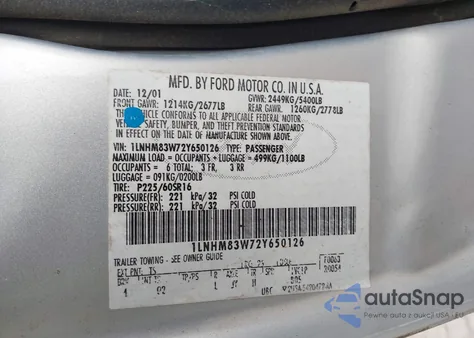 2002 Lincoln Town Car Cartier from USA, damaged, VIN 1LNHM83W72Y650126